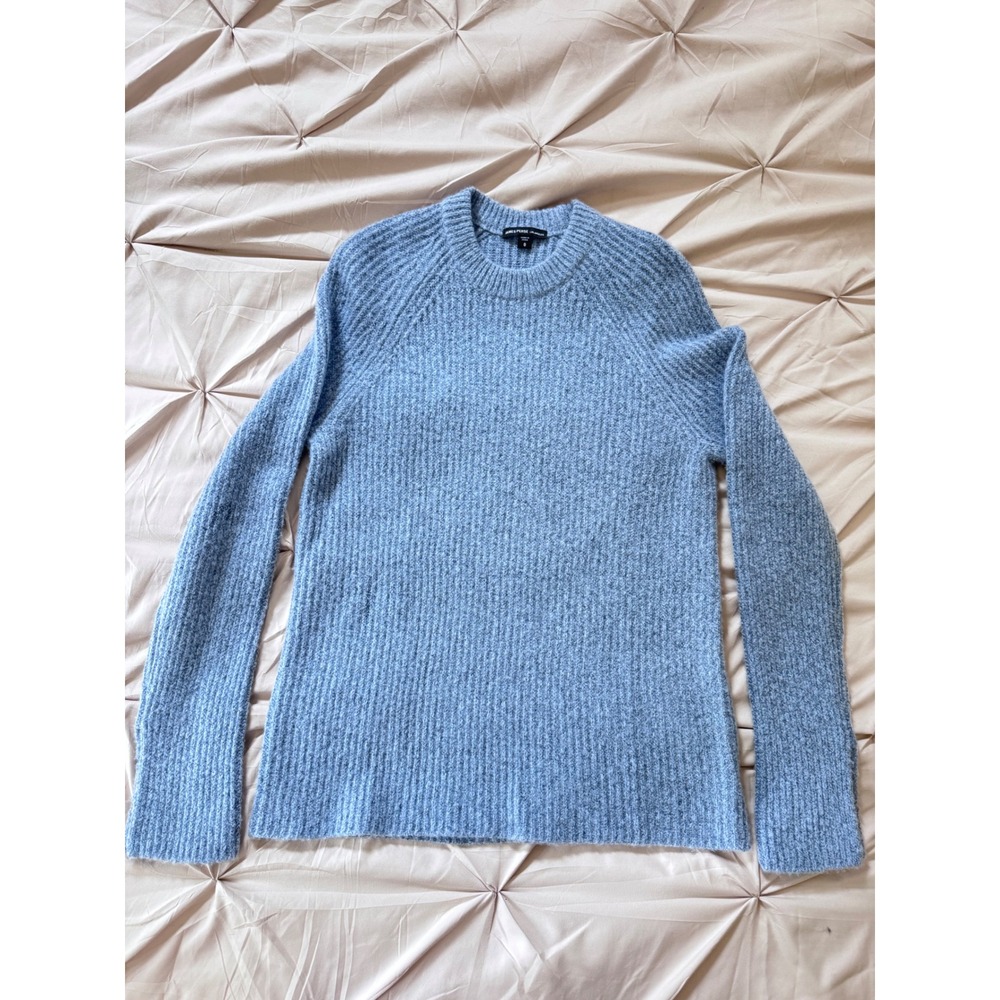 James Perse 100% Cashmere Ribbed Crewneck Sweater Blue Heather Size 0 XS